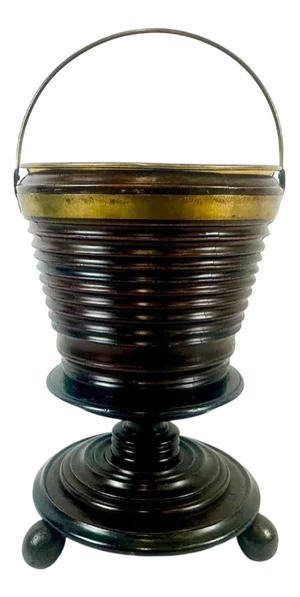 19th Century Regency Mahogany Ebonized Wooden Peat Bucket with Brass Lining