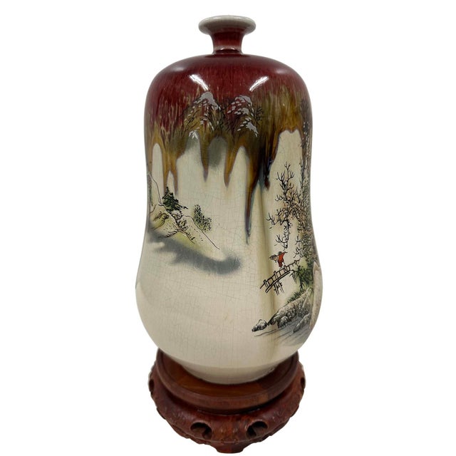 Vintage Chinese Hand-Crafted Porcelain Landscape Vase For Sale - Image 13 of 18