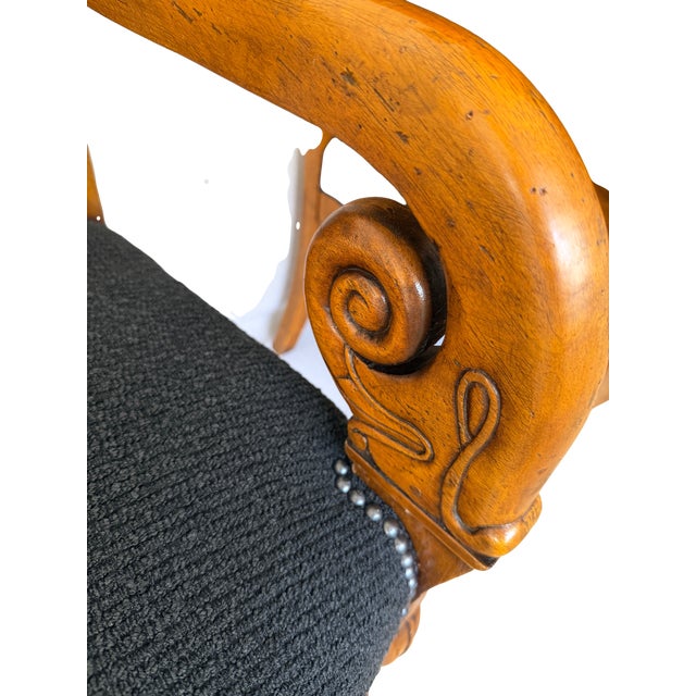 Antique 19th C Biedermeier Armchairs in Walnut & Black Boucle - A Pair For Sale - Image 9 of 11