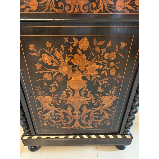 Antique Victorian Floral Marquetry and Ebonised Side Cabinet, 1860 For Sale - Image 16 of 18