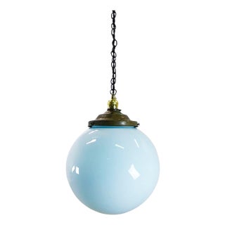 1930s Big Size Art Deco Blue Milk Glass Pendant Light For Sale