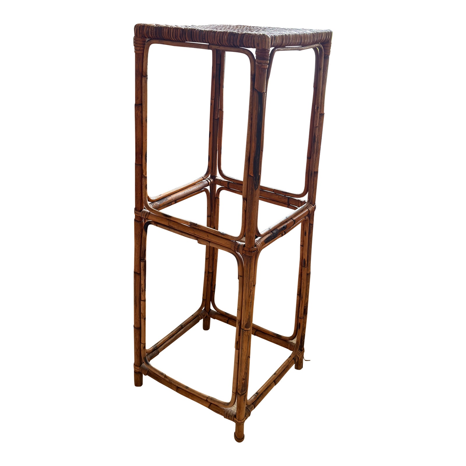 Vintage Bamboo & Rattan Tall Plant Stand / Pedestal | Chairish