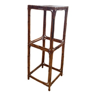Vintage Bamboo & Rattan Tall Plant Stand / Pedestal For Sale