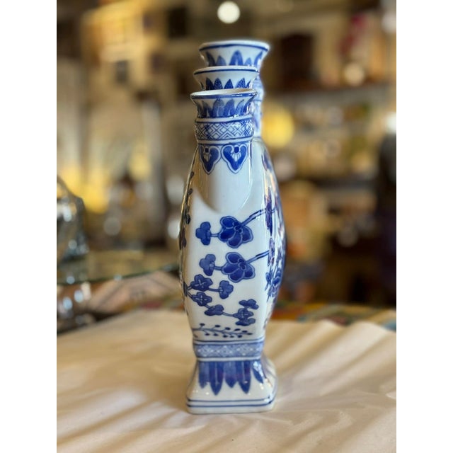 Blue Vintage Chinese Blue and White Tulip Vase Vase For Sale - Image 8 of 9