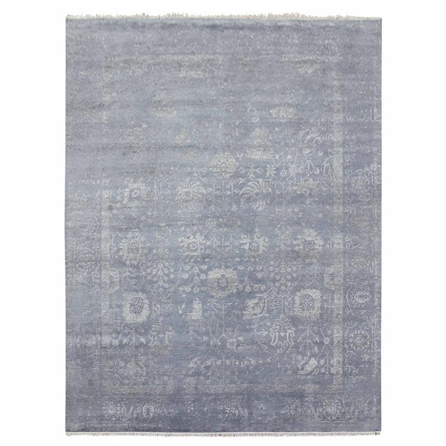 2010s Davy's Gray, Hand Knotted Broken Erased Persian Tabriz Design, Wool and Silk, Oriental Rug For Sale - Image 13 of 13
