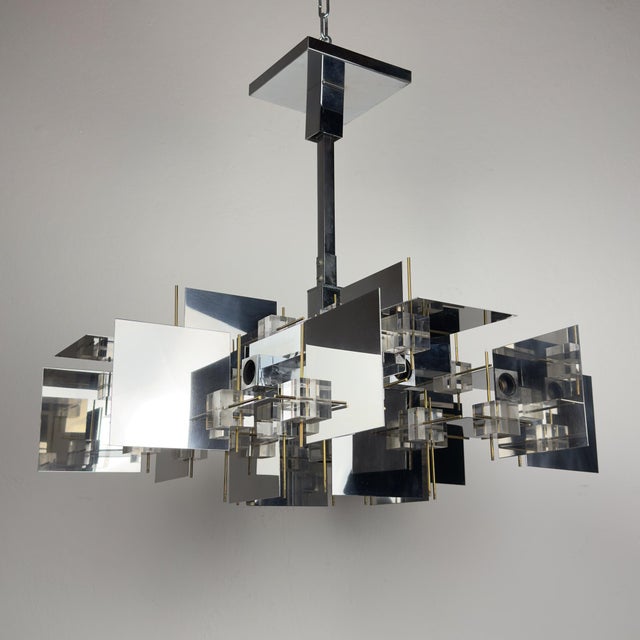 Vintage Metal Chandelier by Gaetano Sciolari, Italy, 1950s For Sale - Image 11 of 18