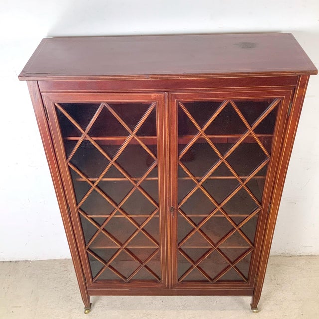 Traditional Edwardian Revival Mahogany Diamond Lattice Glazed Bookcase For Sale - Image 3 of 18