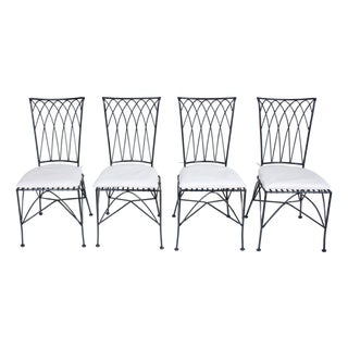 Set of 4 Black Iron Dining Side Chairs, C. 1980 For Sale