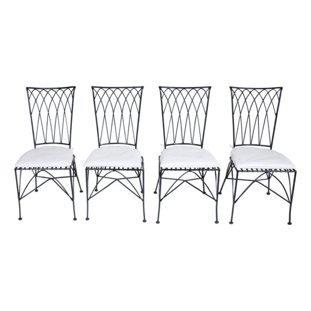 Set of 4 Black Iron Dining Side Chairs, C. 1980 For Sale