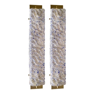 Pair of Gold Wall Sconces With Blue Graniglia Murano Glass For Sale