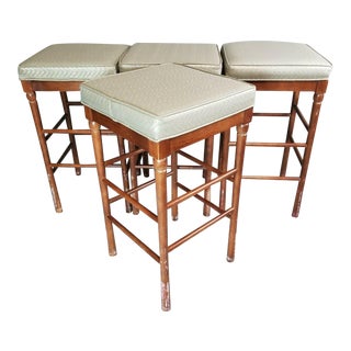 MCM Basket Weave Style Vinyl Seats Bar Stools - Set of 4 For Sale