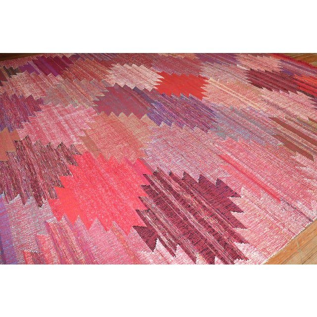 Mid-Century Modern Vintage Zabihi Collection Swedish Inspired Turkish Kilim - 12' x 14'10" For Sale - Image 3 of 11