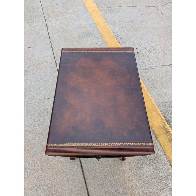 1950s Regency Leather Top Mahogany Side Table With Curule Legs - A Pair For Sale - Image 14 of 16