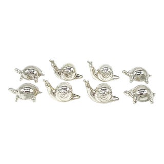 Set of 8 Silver-Tone Snail & Turtle Place Card Holders – Whimsical / Coastal Cottage For Sale
