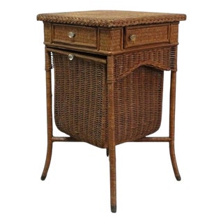 Antique Heywood Wakefield Wicker Sewing Stand Signed C1920 For Sale