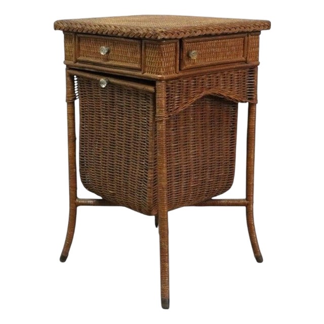 Antique Heywood Wakefield Wicker Sewing Stand Signed C1920 For Sale