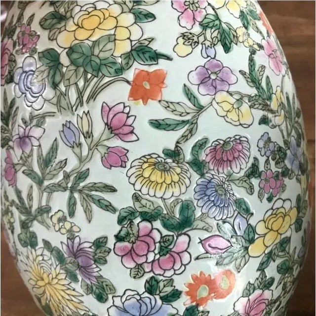 Vintage Chinoiserie Asian Floral Egg Shaped Lamp Vases Drilled for Wiring - a Pair For Sale - Image 6 of 11