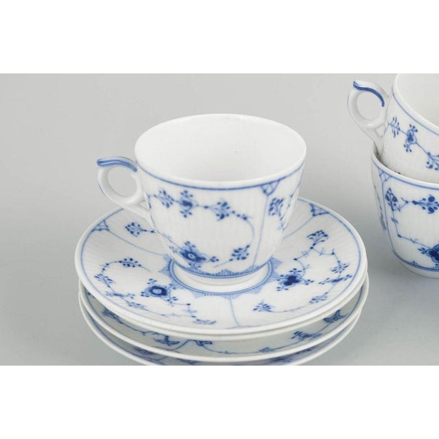 Blue Fluted Plain Coffee Cups and Saucers from Royal Copenhagen, Set of 8 For Sale - Image 3 of 5