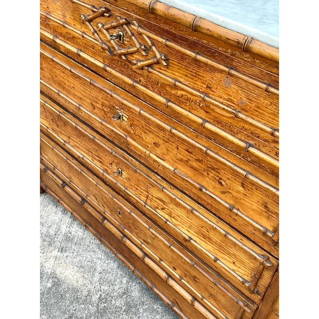 Vintage Wood and Marble Faux Bamboo Chest For Sale - Image 14 of 16