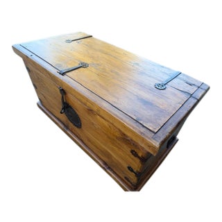 Vintage Camphor Wood Trunk With Hand-Forged Iron Hardware For Sale