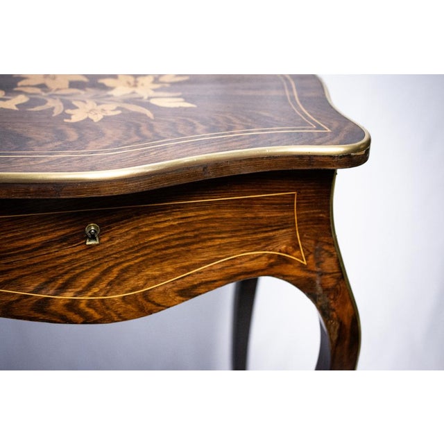 Dressing Table in Fruitwood and Wood Marquetry, 1890s For Sale - Image 10 of 14