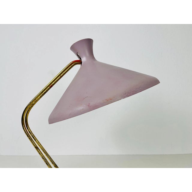 Stilnovo Italian Brass and Violet Table Lamp, 1960s, Italy For Sale - Image 4 of 10