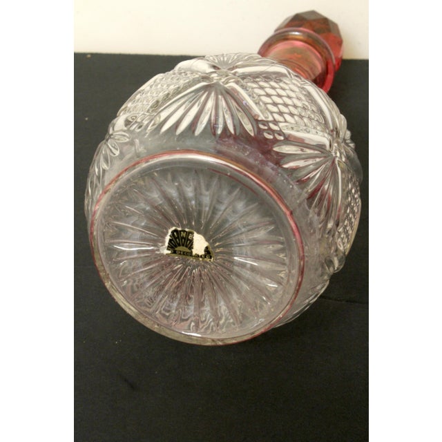 Vintage 1960s Bohemian Cranberry Crystal Decanter & Murano Gold Flake Ruby Glass Bowl Set – Barware Vignette For Sale - Image 9 of 17
