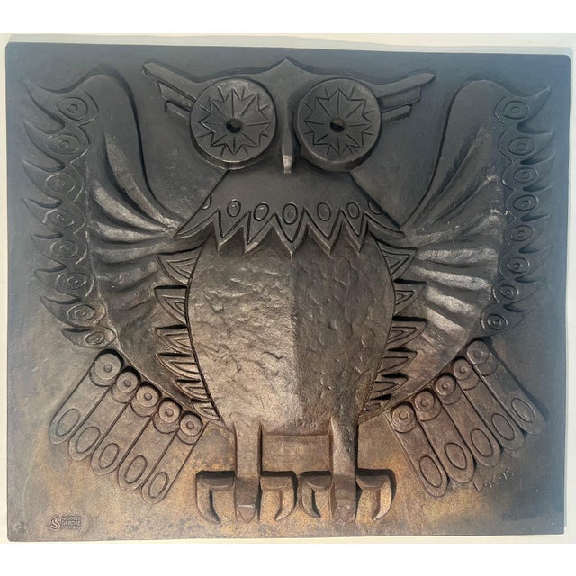 Modernist Owl Fireback Signed by Lucas for Stern For Sale - Image 4 of 12