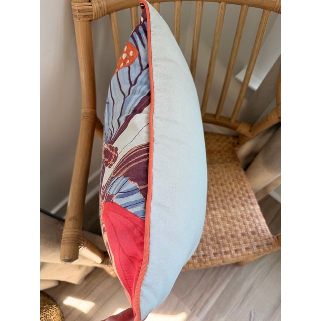 Contemporary Frontgate Butterfly 20x20 Accent Pillow With Coral Piping For Sale - Image 3 of 6