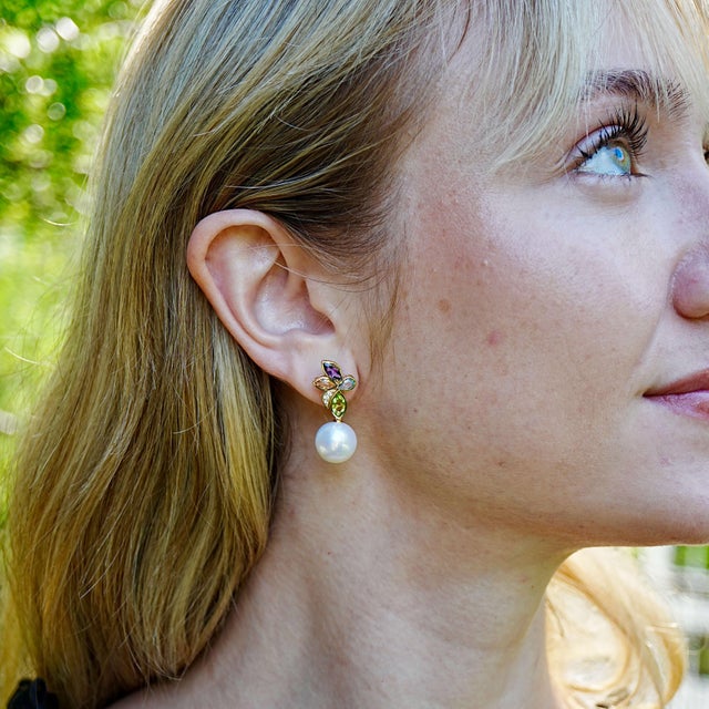 Not Yet Made - Made To Order Kai 2.88ctw Multi Gemstone & Daimond Pearl Convertible Drop Earrings, A Pair For Sale - Image 5 of 10