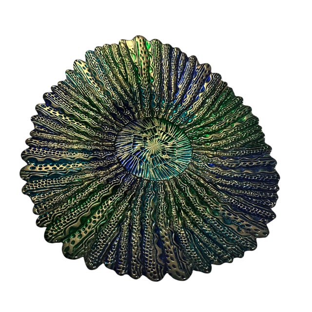 Vintage Turkish Feather Mandala Art Glass Centerpiece Bowl For Sale - Image 4 of 12
