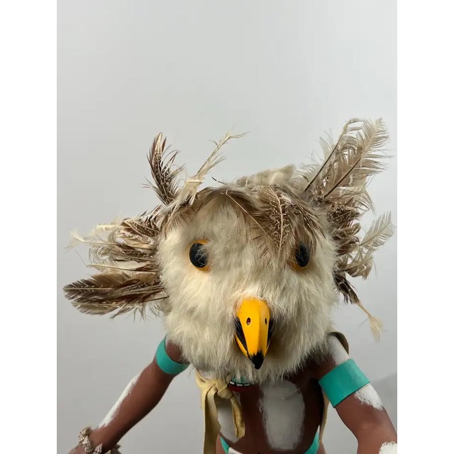 Turquoise Hopi Owl Kachina Native American Carved Wood Figure, Signed, Late 20th Century 1990's For Sale - Image 8 of 18