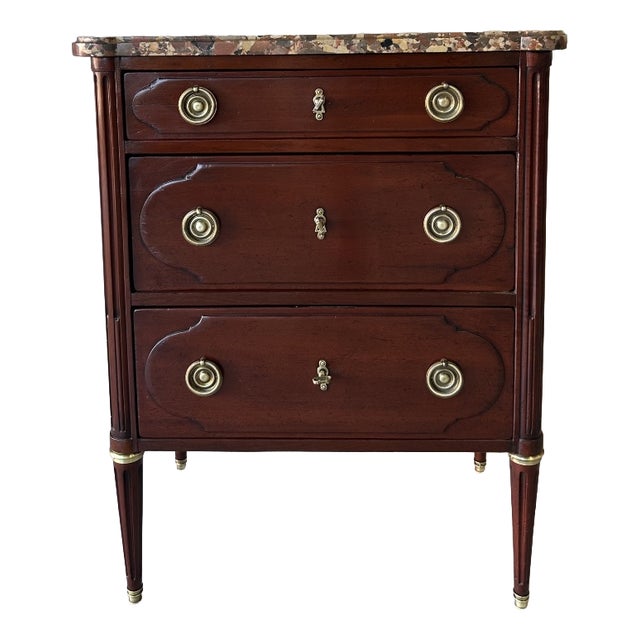 Vintage Louis XVI Commode in Mahogany and Marble, France, 1970 For Sale