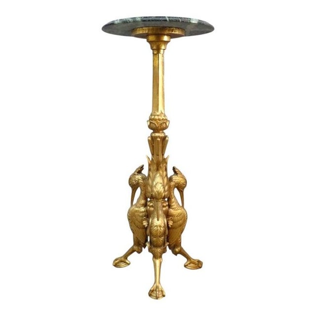 Aesthetic Movement Figural Heron Carved Gilt Wood Marble Top Side Stand C1880 For Sale - Image 6 of 14