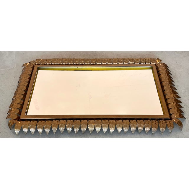 Mid-Century Modern French Mid-Century Modern Neoclassical Gilt Iron Rectangular Sunburst Mirror For Sale - Image 3 of 6