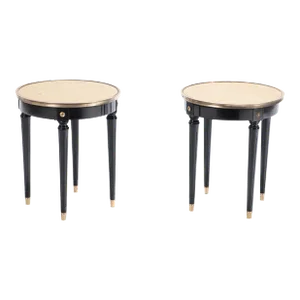 Directoire Style Ebonized Tables With Gold Gilt Glass Tops. Circa 1950. A Pair