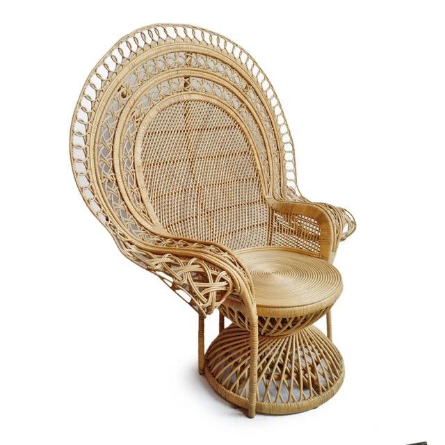 Vintage raw wicker grand peacock chair. Hand crafted vintage style wicker peacock chair great for indoors or exterior use...
