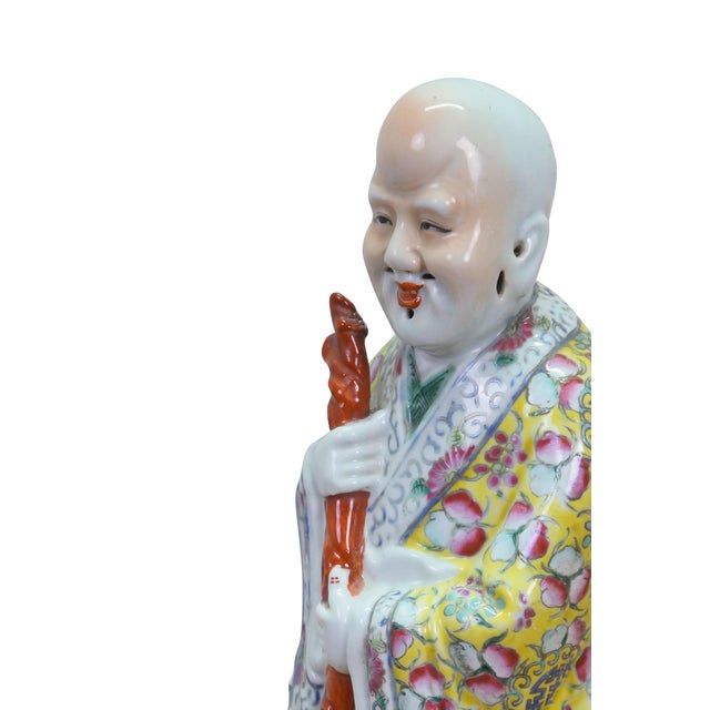 Chinoiserie Antique Shouxing Famille Rose Polychrome Incense Burner Longevity Figurine 18" For Sale - Image 3 of 17