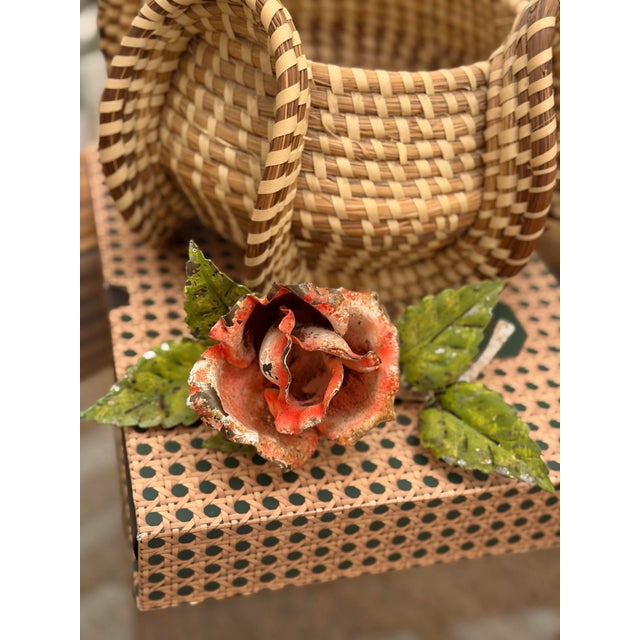 Shabby Chic Vintage Tole Rose For Sale - Image 3 of 8