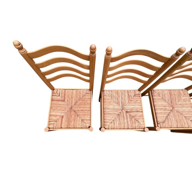 Italian Country Ladder Back Dining Chairs With Woven Rush Seats – Set of 4 For Sale - Image 4 of 18