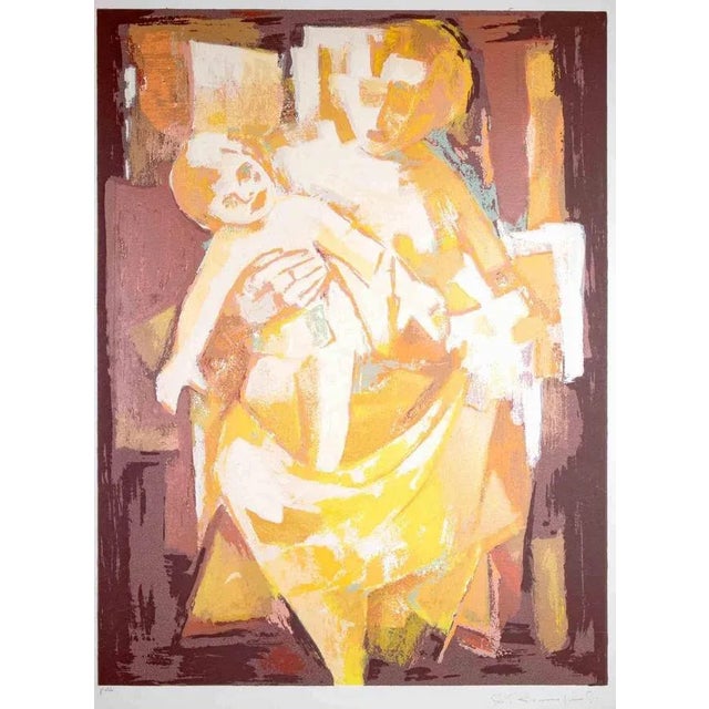 Mother and Child is a Lithograph realized by Alfredo Romagnoli in 1970s. The artwork is in good condition on a white...