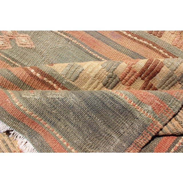 Vintage Turkish Kilim With Stripped Embroidery in Multi Warm Butter and Green For Sale - Image 11 of 13