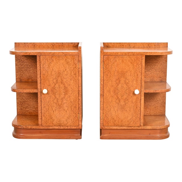 French Art Deco Burl Wood Nightstands in the Manner of Maison Dominique