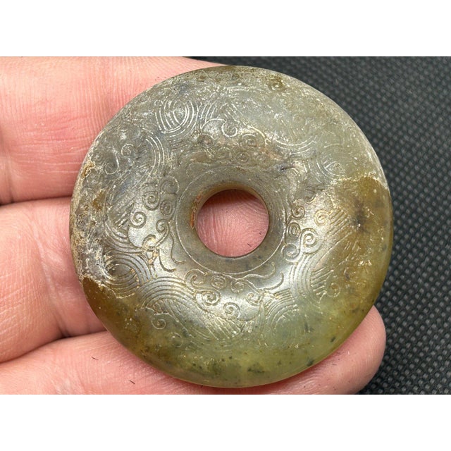 Vintage Chinese Hongshan Style Carved Jade Bi Discs Set of Three For Sale In Portland, ME - Image 6 of 8