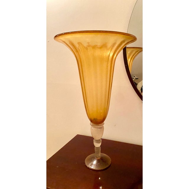 Glass 1990s Murano Style Glass Fluted Pedestal Style Dramatic Taper Tulip Vase, Made in Italy For Sale - Image 7 of 9
