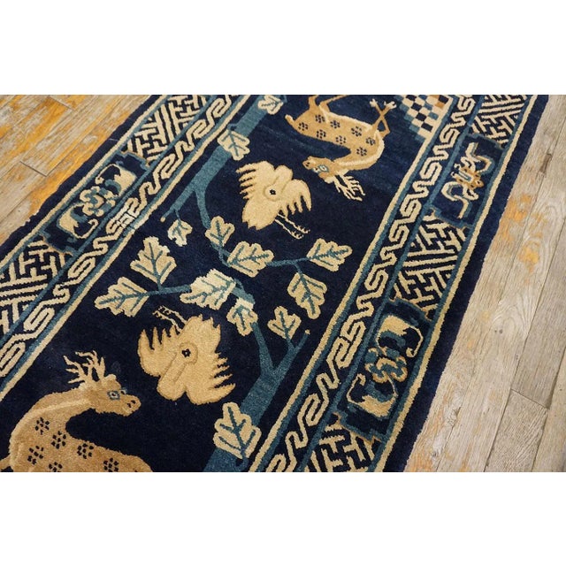 1920s Navy Blue Animals Traditional Antique Chinese Baotou Rug 2'2" X 4'6" Knotted Wool Carpet For Sale - Image 11 of 12