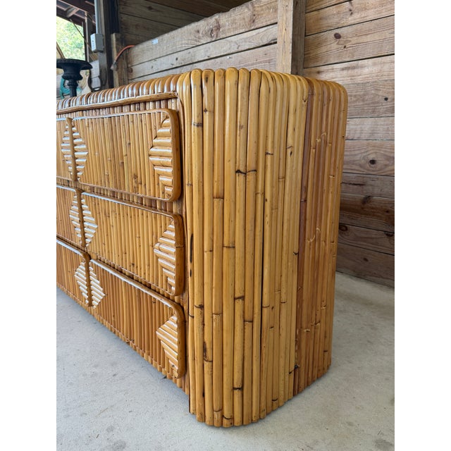 Vintage Restored Waterfall Split Rattan 9-Drawer Dresser For Sale - Image 9 of 12