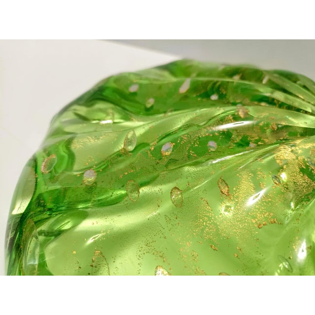Large Green Bullicante Murano Glass Bowl with Gold Leaf, Italy, 1960s For Sale - Image 12 of 14