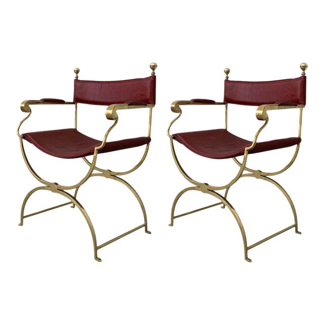 1960s Italian Hollywood Regency Chrome and Leather Savonarola Director's Chairs For Sale