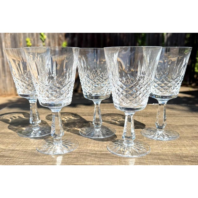 Glass Late 20th Century Waterford Crystal Kenmare Water Goblets Set of 5 Signed Ireland For Sale - Image 7 of 11